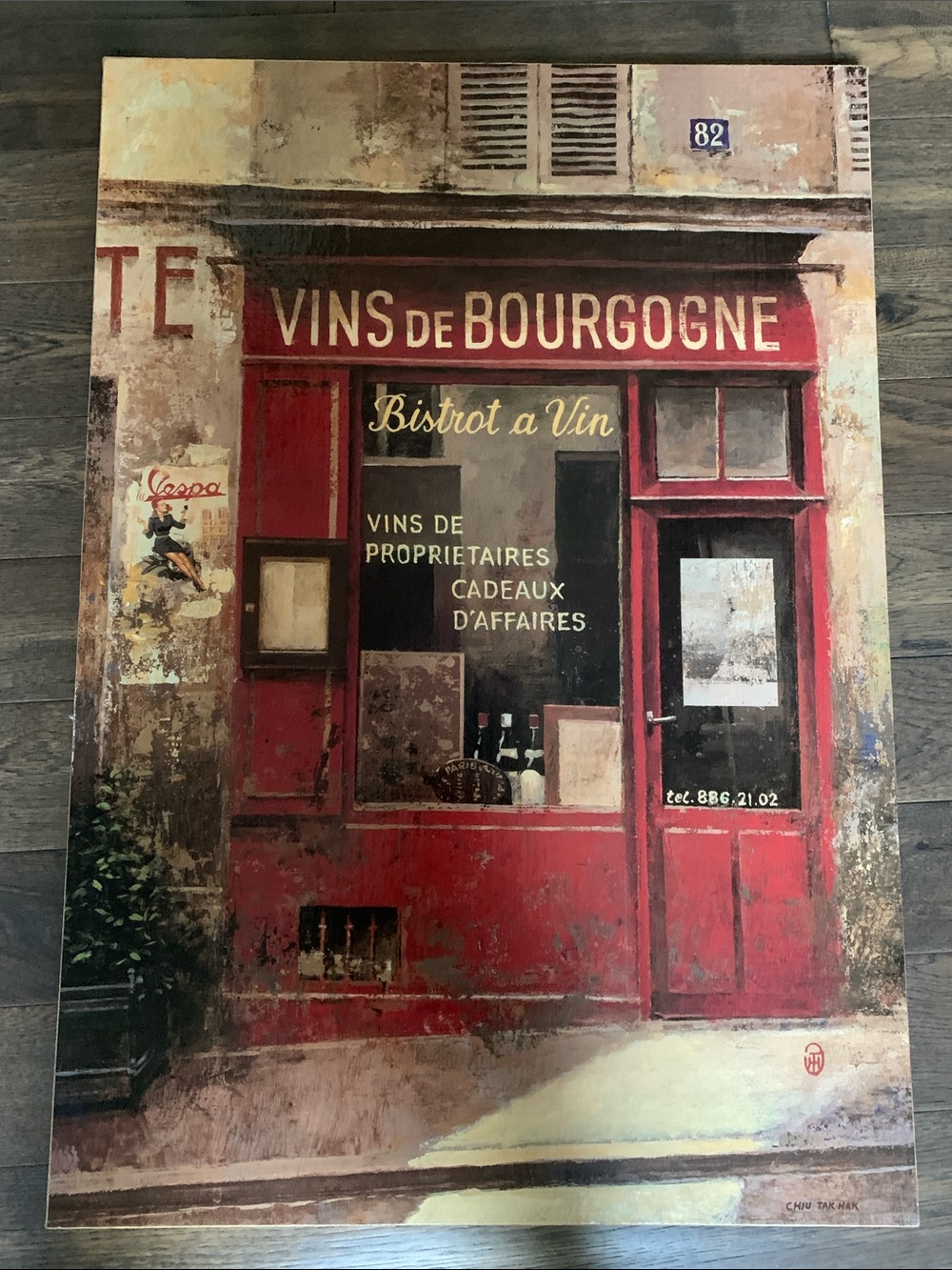 Stylish & Elegant Vintage Red Bistro Art Print - Vins de Bourgogne.Pre-Owned